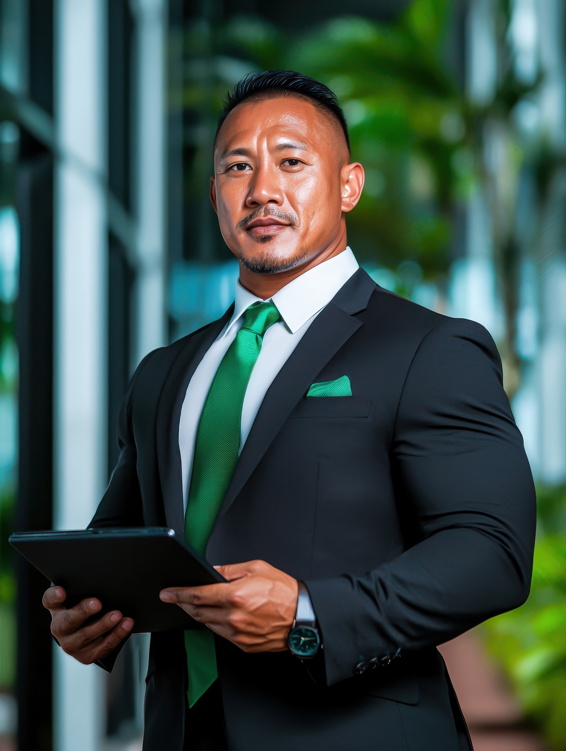 CEO executivo confiante com tablet