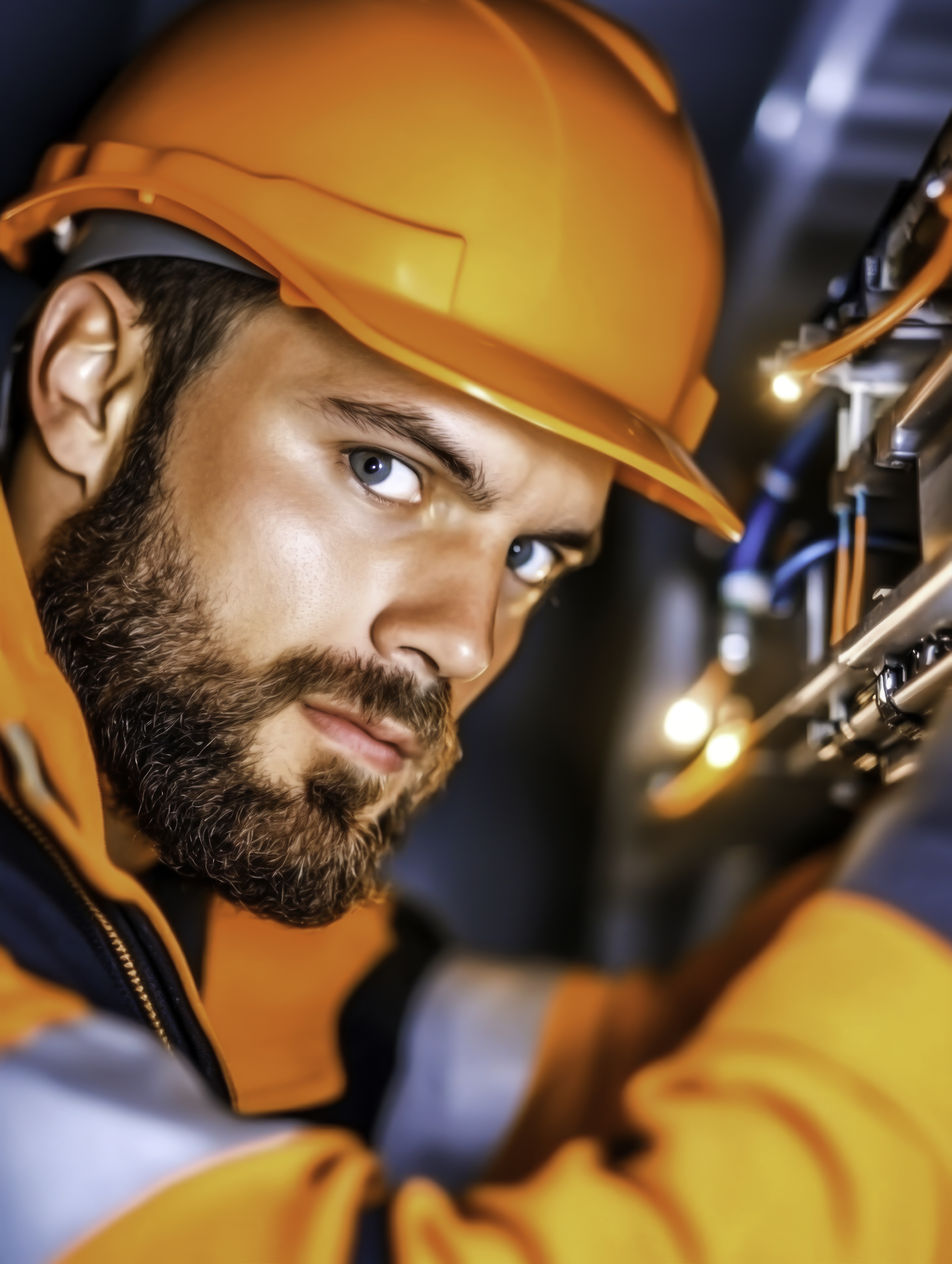 Trabalhador industrial com capacete de segurança